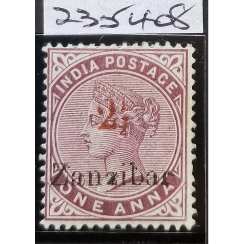 430 - ZANZIBAR.  1895-96 provisional 2½ on 1a plum  surcharge type 3 in red o.g. SG32. Cat. £250. 2022 RPS... 