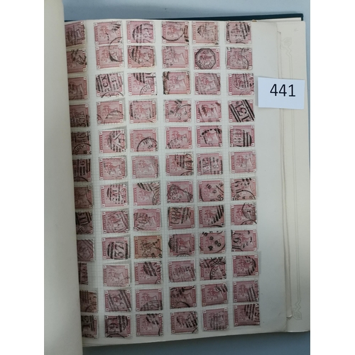 441 - GB MISC.  QV-KGVI range on leaves incl. 1841 1d reds used  1880-1 1d Venetian red used re-constructe... 