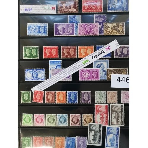 446 - GB MISC.  Useful ranges on 4 stocksheets  mainly fine UM  noted 1934 5/-  KEVII-KGV defin vals  KGVI... 