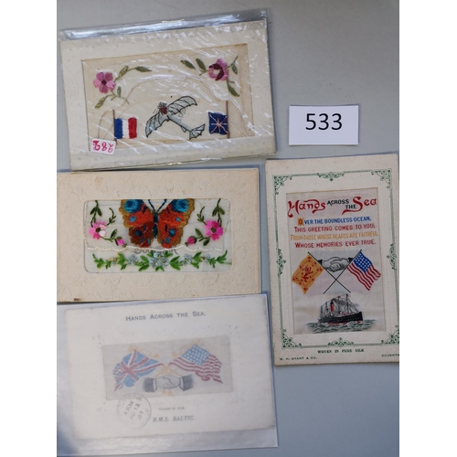 533 - KG V.  WWI SILK CARDS. A selection of better incl. Grants 