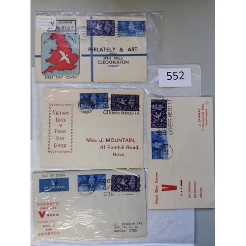 552 - KG VI.  1946 Victory FDC's x 8  all from different cover producers  incl. 4 with 