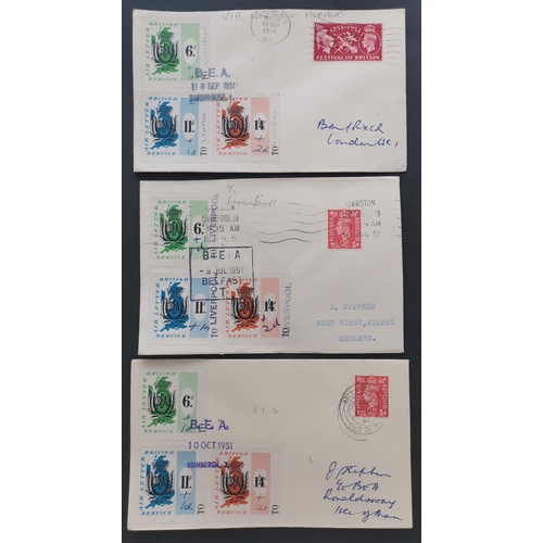 558 - KG VI.  1951 covers (8)  each bearing BEA 6d  11d and 1/4d labels cancelled by Ringway Airport  Isle... 