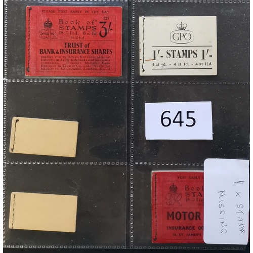 645 - BOOKLETS.  KGV-VI range incl. 1934 5/- no. 8  1935 3/- no. 314  KEVIII 2/- x 1 and 3/- x 2  1937 3/-... 