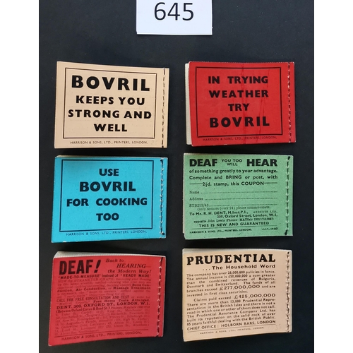 645 - BOOKLETS.  KGV-VI range incl. 1934 5/- no. 8  1935 3/- no. 314  KEVIII 2/- x 1 and 3/- x 2  1937 3/-... 