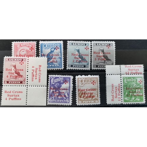 656 - CHANNEL ISLANDS, ISLE OF MAN, LUNDY IS.  LUNDY ISLAND. 1940 Red Cross surcharge set M. Cat. £335. (A... 