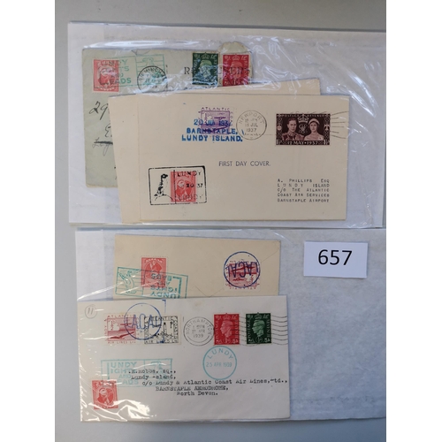 657 - CHANNEL ISLANDS, ISLE OF MAN, LUNDY IS.  LUNDY ISLAND. A collection of 9 1937-1950 covers/cards with... 