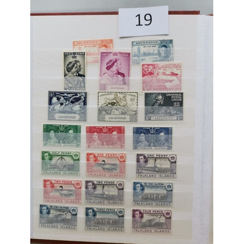 19 - MIXED WORLD. South Atlantic M range in small stockbook (odd UM) with Ascension 1938-53 vals to 10/- ... 