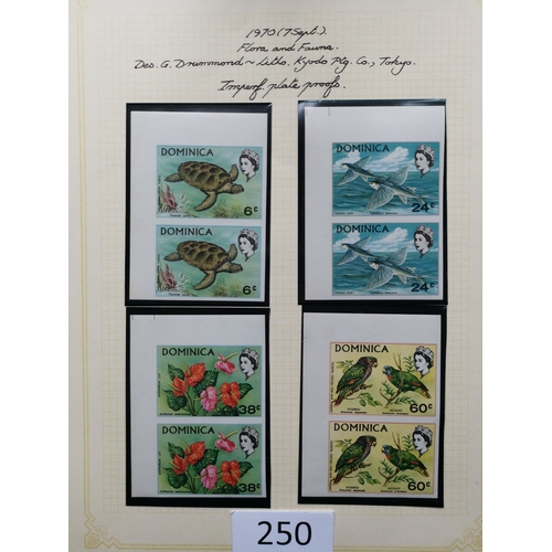 250 - DOMINICA. 1970 Flora and Fauna set in top left corner imperf Plate Proof pairs UM. (4 pairs)