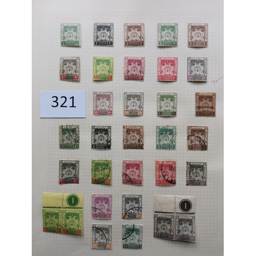 321 - MALAYSIA. KELANTAN. M and U collection on leaves  with M incl. 1911-15 to $25  also a SPECIMEN set  ... 