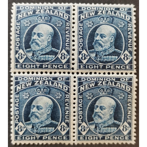 380 - NEW ZEALAND. 1909-16 8d deep bright blue mixed perf block of 4 fine M. SG404ba. Cat. £300. (1 item)