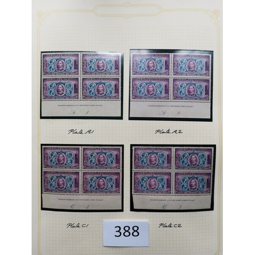 388 - NEW ZEALAND. 1940 Centennial collection with the set to 1/- in M imprint blocks of 4 (1/- strip of 4... 