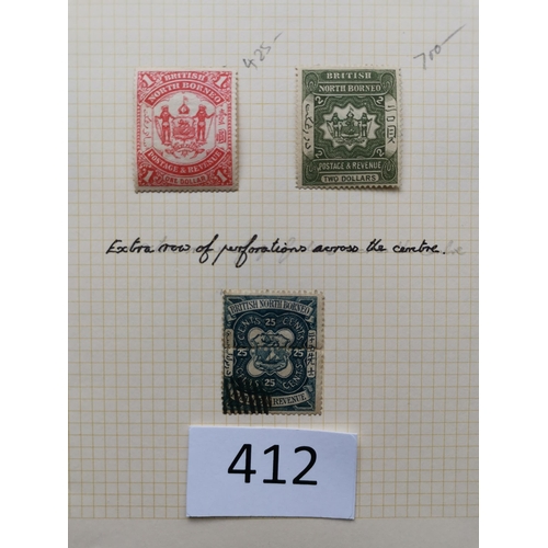 412 - NORTH BORNEO. A collection of 1886-87 issues on leaves  with M vals to $1 and $2  some blocks incl. ... 