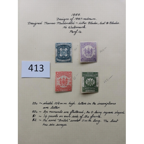 413 - NORTH BORNEO. A collection of 1888-92 issues on leaves  with M to 25c  50c  $1 and $2  $1 imperf pai... 