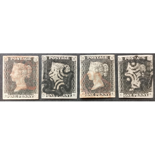 556 - QUEEN VICTORIA. 1840 1d blacks x 4  average to good used  all 4 margin. (4)