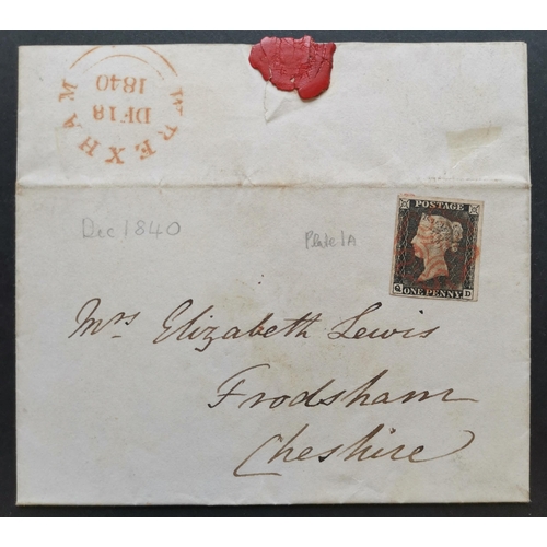 558 - QUEEN VICTORIA. 1840 1d black  Pl.1a  QD  worn plate  a fine example with clear to good margins and ... 