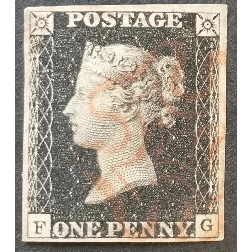 563 - QUEEN VICTORIA. 1840 1d black  Pl.6  FG  fine used with fair to good margins and red MC. (1)