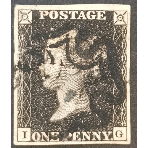 566 - QUEEN VICTORIA. 1840 1d grey-black  Pl.9  IG  used with black MC  tear at left  good margins. (1)