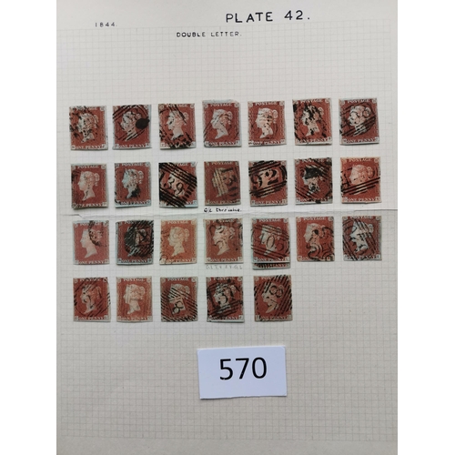 570 - QUEEN VICTORIA. 1841 1d REDS. A  used collection on leaves  most apparently plated  many with MC can... 