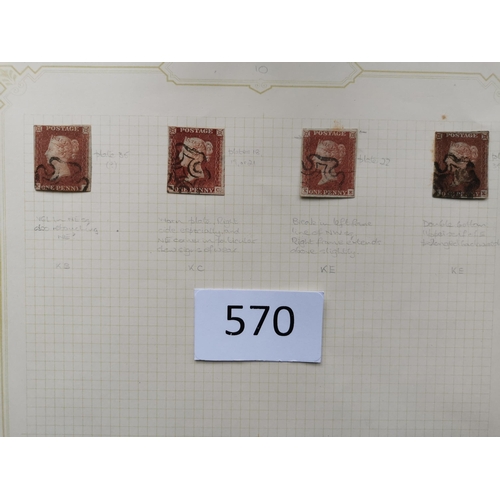 570 - QUEEN VICTORIA. 1841 1d REDS. A  used collection on leaves  most apparently plated  many with MC can... 