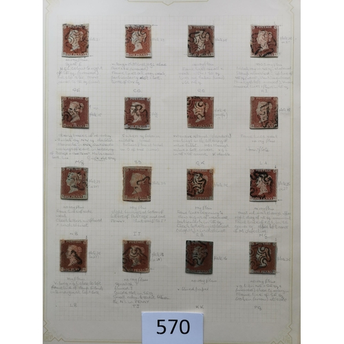 570 - QUEEN VICTORIA. 1841 1d REDS. A  used collection on leaves  most apparently plated  many with MC can... 