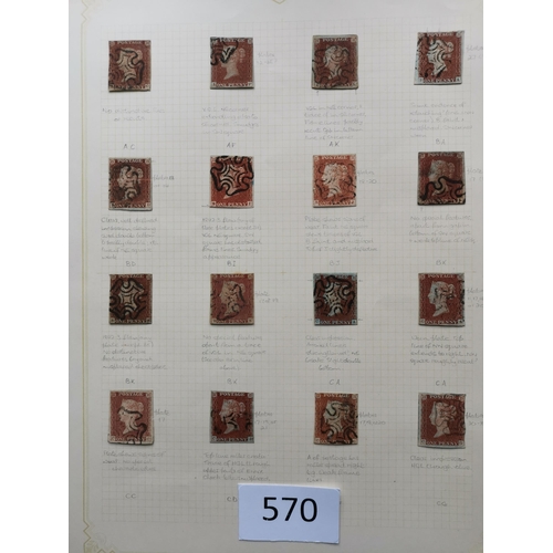 570 - QUEEN VICTORIA. 1841 1d REDS. A  used collection on leaves  most apparently plated  many with MC can... 