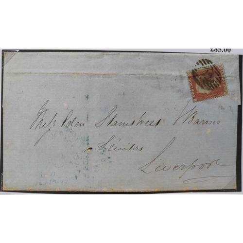 574 - QUEEN VICTORIA. 1850-54 Archer perf 1d red from Pl.100  NG  on March 1854 cover from London to Liver... 