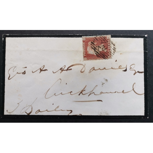 575 - QUEEN VICTORIA. 1850-54 Archer perf 1d red from Pl.101  KF  tied to July 1851 mourning envelope. Hor... 