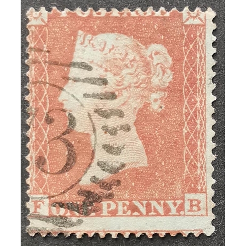 577 - QUEEN VICTORIA. 1854 1d red-brown  SC  p.16  blued paper  FB  used  ironed-out corner crease and min... 