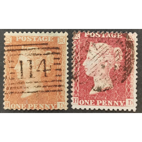 586 - QUEEN VICTORIA. 1856 1d orange-brown  LC  p.14  blued paper  HD  matched with white paper version fr... 