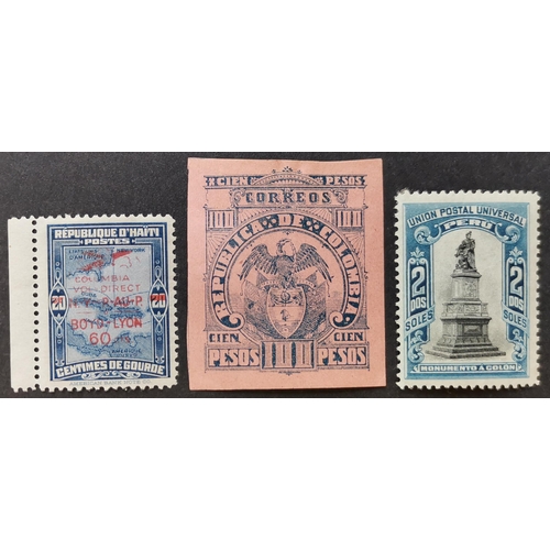 79 - FOREIGN COUNTRIES. CENTRAL AND S. AMERICA. 3 better o.g. values comprising Colombia 1902-3 100p deep... 