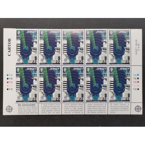 856 - JERSEY. 1988 Transport and Communications 22p UM block of 10 (5 x 2) imperf to left hand margin. A s... 