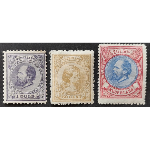 147 - NETHERLANDS. 1872-91 1g slate-violet and 2g50  and 1891-4 50c yellow-bistre fair o.g. SG75  90B and ... 