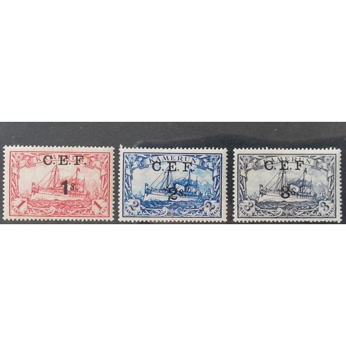 224 - CAMEROUN. 1915 1s  2s and 3s surcharges M. SGB10-12. Cat. £650. (3)