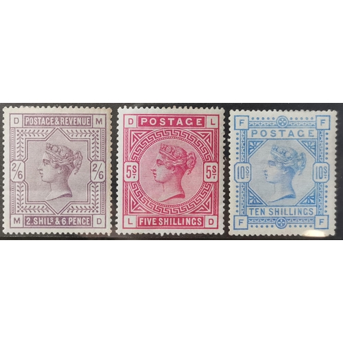 603 - QUEEN VICTORIA. 1883-4 2/6d  5/- and 10/- fair to good o.g.  2/6d and 5/- each with a crease but goo... 