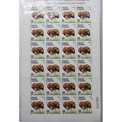 108 - FOREIGN COUNTRIES.  FUNGHI THEMATICS. Spanish Andorra 1985  1986 and 1990 Nature Protection x 10 she... 