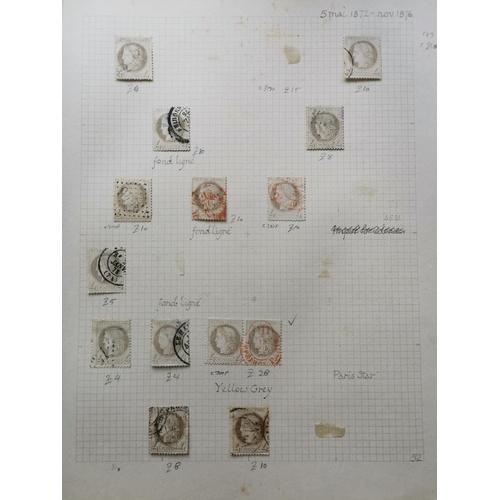 126 - FRANCE.  An old-time collection of 1871-76 Ceres Head types on leaves  several o.g. or unused  mainl... 