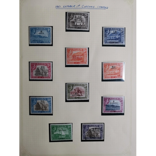 208 - ADEN.  M or UM collection on leaves incl. 1939-48 to 10r  1948 SW  1951 to 10/- on 10r (top value is... 