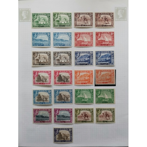 209 - ADEN.  KGVI on leaves  some duplication  incl. 1937 to 8a M and 2r used  1939-48 to 5r (2 of each) a... 