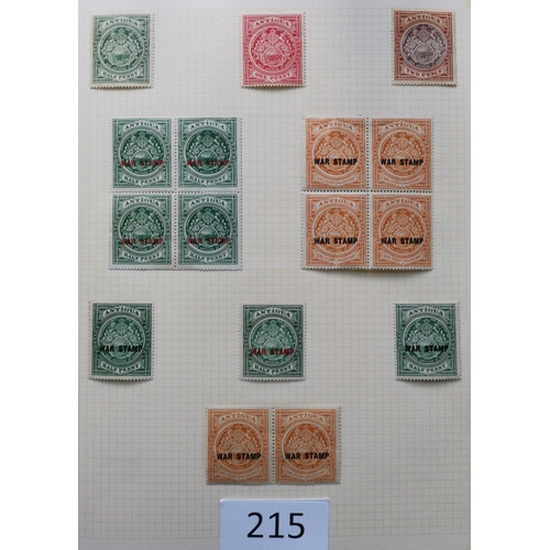 215 - ANTIGUA.  QV-QE duplicated M/U collection on leaves (heavier duplication in places)  with QV 6d (4) ... 