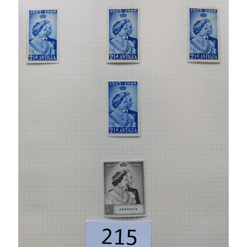 215 - ANTIGUA.  QV-QE duplicated M/U collection on leaves (heavier duplication in places)  with QV 6d (4) ... 