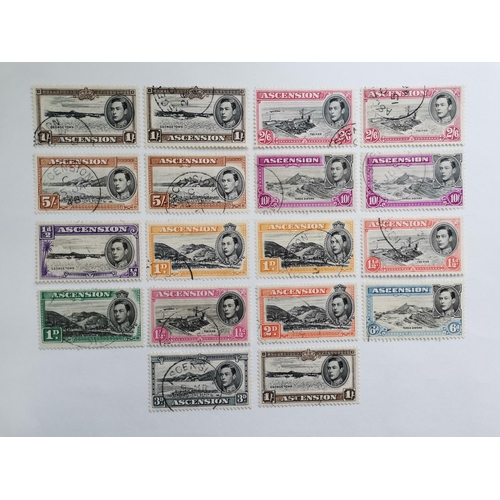 230 - ASCENSION.  Fine used range of 1938-53 defins to 2/6d  5/- and 10/- (5 of each) incl. various perfs.... 