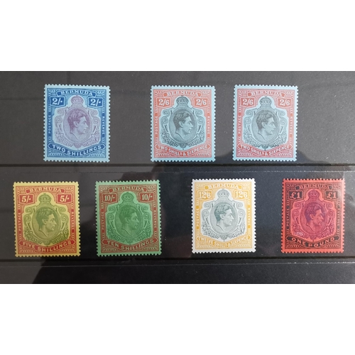 269 - BERMUDA.  KGVI 1938-53 defins M/o.g. p.14 2/- (3)  2/6d (2)  5/- (3)  10/- (3)  12/6d (4)  £1 (3) an... 