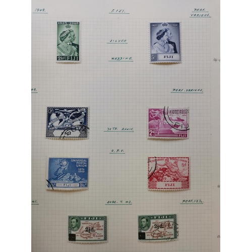 359 - FIJI.  KEVII-QE mainly M untidy collection on leaves noting 1912-23 duplicated vals to 5/- (3)  with... 