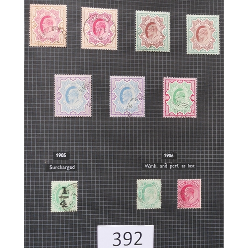 392 - INDIA.  Collection in album incl. 1854 ½a x 7  1d x 5  2a x 2 and 4a cut-to-shape x 2 in mixed condi... 