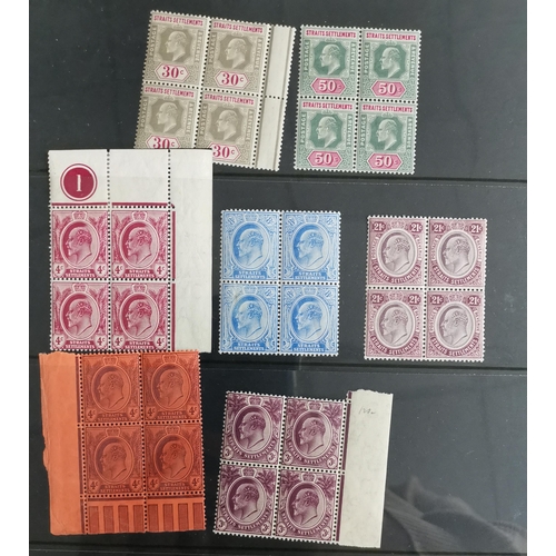 437 - MALAYSIA.  QV-KGV M blocks of 4 incl. QV vals to 12c (2) and 30c  1906-7 overprints on Labuan 1c  3c... 