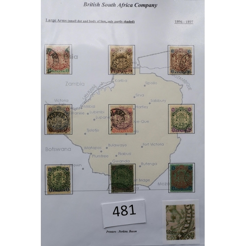 481 - RHODESIAS.  An interesting used collection nicely written up on leaves in binder  QV to early QE per... 