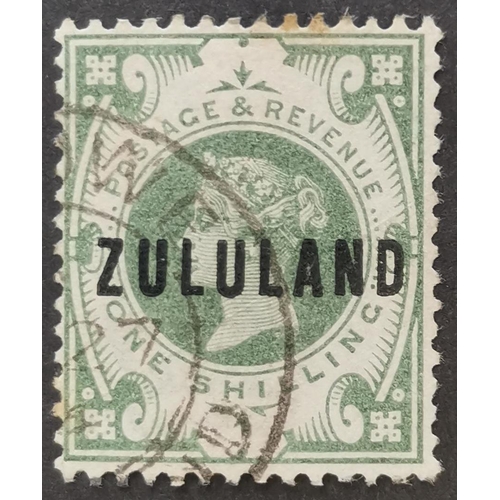 557 - ZULULAND.  1888-93 1/- dull green used  light tones hardly detracting  otherwise fine. SG10. Cat. £1... 