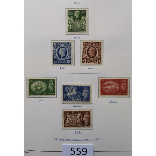 559 - GB MISC.  KGVI-QE collection in Lighthouse album  mainly fine UM  incl. KGVI complete  QE with compr... 