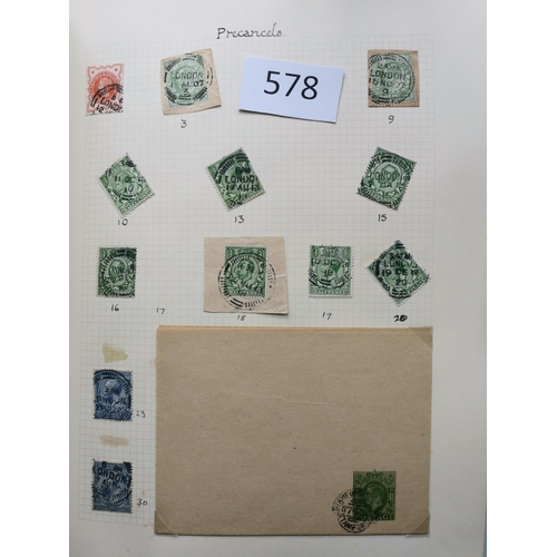 578 - GB MISC.  POSTMARKS. A QV-QE collection in album  with covers/cards  stamps on piece etc. with a goo... 