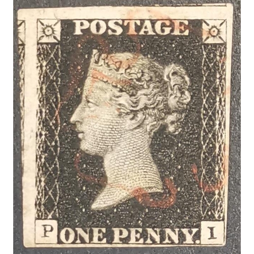 601 - QV.  1840 1d black  Pl.6  PI  good used with close to large margins and red MC. (1)